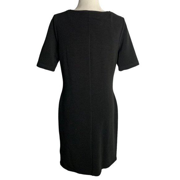 Mario Serrani Ribbed Knit Sheath Dress M Black Short Sleeves Knee Length Stretch - Picture 4 of 6